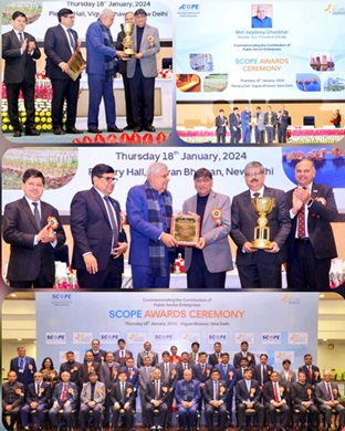Vice President Jagdeep Dhankhar honours PK Joshi, CMD, HPCL with three prestigious SCOPE Awards